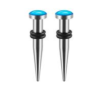 Lirzxin Ear Gauges Tunnels Plugs, 2PCS Stainless Steel Tunnel Set 2g Solid Round with Oil Dripping Blue Single Flared Geometric Shape Ear Gauge Taper 6mm Silver