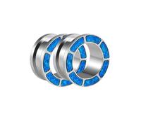 Lirzxin Ear Plugs, 2PCS Stainless Steel Gauges Tunnels 5/8 inch Single Flared Hollow Round with Opal Screw Fit Ear Gauge 16mm Silver Blue