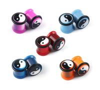 Lirzxin Ear Tunnels, 10PCS Ear Plugs Acrylic 00g 5 Pair Double Flared Solid Round with Yin Yang Expander Gauges 10mm Colorful