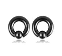 Lirzxin Ear Tunnels, 2PCS Stainless Steel Ear Gauges Plugs 6g Hoop with Ball Nose Ring Gauge Tunnels 4x16x8mm Black