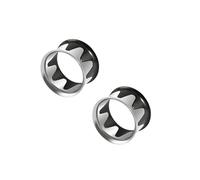 Lirzxin Ear Tunnels, 2PCS Stainless Steel Gauge Earrings 3/4 inch Double Flared Hollow Round with Wave Ear Gauges Plugs 19mm Silver Black