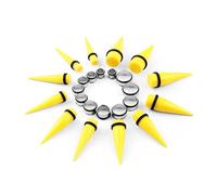 Lirzxin Ear Tunnels Plugs, 24PCS Acrylic Tunnel Gauges 00g-3/4 inch Single/Double Flared Geometric Round Ear Gauge Taper 10mm-20mm Silver Yellow