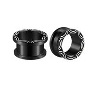 Lirzxin Ear Tunnels Plugs, 2PCS Stainless Steel Gauges 3/4 inch Single Flared Hollow Round with Wave Screw Fit Ear Gauge 19mm Black White