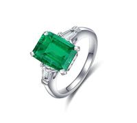 Lirzxin Engagement Anniversary Rings Womens Wedding Ring, 14K White Gold Promise Ring for Women Classic 1.31ct Rectangular Created Emerald and Moissanite White Gold Rings Size N 1/2