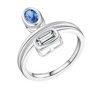 Lirzxin Engagement Promise Ring for Her, 9K White Gold Wedding Rings for Women Hollow Design 0.25ct Oval Aquamarine and 0.4ct Rectangular Moissanite White Gold Rings Size K 1/2