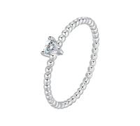 Lirzxin Engagement Promise Ring for Women, 18K White Gold Wedding Rings for Women Simple Bead Row Design Solitaire Heart Moissanite 0.1ct White Gold Rings Size J 1/2