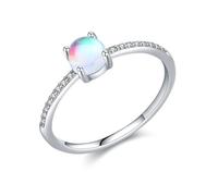 Lirzxin Engagement Promise Ring for Women, 9K White Gold Wedding Rings for Women Delicate Half Eternity 0.5ct Round Moonstone and Moissanite White Gold Rings Size Q 1/2