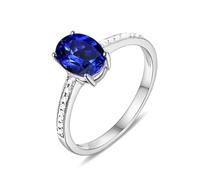 Lirzxin Engagement Ring for Women Sterling Silver 925, Promise Rings for Her Row Design with 1.3ct Oval Blue Lab Created Sapphire and Moissanite Ring Size L 1/2 Silver