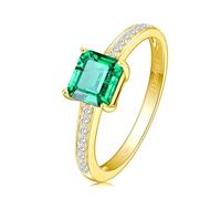 Lirzxin Engagement Ring for Women Sterling Silver 925, Promise Rings for Women Elegant Square 1.2ct Lab Created Emerald and 0.3ct Moissanite Rings Size J 1/2 Gold