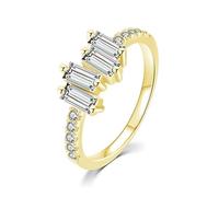 Lirzxin Engagement Ring Women Wedding Rings, 9K Gold Promise Rings for Her Elegant Half Eternity Rectangular Round Moissanite Yellow Gold Ring Size P 1/2