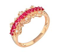 Lirzxin Engagement Rings for Women Sterling Silver 925, Wedding Ring Women Shiny Row 0.62ct Square Red Lab Created Ruby and Moissanite Ring Size T 1/2 Rose Gold