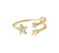 Lirzxin Engagement Rings Women's Wedding Ring, 18K Gold Promise Rings for Women Star Adjustable Open Design Round Moissanite Yellow Gold Ring Size T 1/2