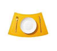 Lirzxin Fan Shaped Table Mat Set of 2, Leather Table Placemats Heat Resistant Washable Reversible Bicolor Golden Lines Yellow Light Grey Place Mats for Holiday, Party, 50x30CM