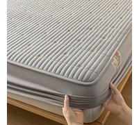 Lirzxin Fitted Sheet Large Double, 3 Piece Sheet Set Star with Stripes Textured Washed Cotton Fitted Bed Sheet with Two Pillow Cases Easy Care Soft Bedding, Grey, 150x190x30cm