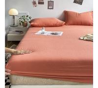 Lirzxin Fitted Sheet Single, Bed Sheet 1 Piece Solid Color Bamboo Fiber Fitted Bedsheet Fade Resistant Easy Care Bedding, Orange, 90x200cm