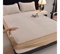 Lirzxin Fitted Sheets Small Double, Light Khaki Bed Sheet 5-30cm Deep Pocket Thick Solid Color Jacquard Wave Textured Velvet Bedsheet Fade Resistant Bedding, Light Khaki, 120x200x30CM