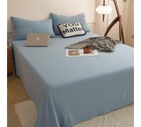 Lirzxin Flat Sheet Emperor, Bed Sheet 1 Piece Solid Color Cotton Gauze Bed Flat Sheets Easy Care Fade Resistant Bedding, Grey Blue, (200cm bed) 230x250cm