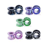 Lirzxin Gauge Expander, 10PCS Stainless Steel Ear Plugs 9/16 inch 5 Pair Double Flared Round Hollow Screw Fit Ear Gauges Tunnels 14mm Colorful