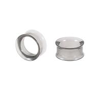 Lirzxin Gauge Expander, 2PCS Acrylic Ear Plugs Gauges Tunnels 3/4 inch Double Flared Hollow Round Semi Transparent Ear Gauge 19mm Light Grey