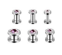 Lirzxin Gauge Tunnels, 12PCS Stainless Steel Ear Plugs 8g-00g 6 Pair Shiny Pink White Round Cubic Zirconia Screw Fit Ear Gauges for Women 3mm,4mm,5mm,6mm,8mm,10mm Silver