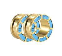 Lirzxin Gauge Tunnels, 2PCS Stainless Steel Gauge Earrings 5/8 inch Screw Fit Single Flared Hollow Round with Turquoise Ear Gauges Plugs 16mm Gold