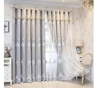 Lirzxin Living Room Curtains 2 Panel Sets 54" Drop, Bedroom Curtains Blackout Eyelets European Style Double Layer Embroidered Flowers Curtain for Bedroom Light Grey, 34 x 54 Inches