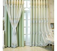 Lirzxin Modern Curtains 2 Panels 54" Drop, Window Blackout Curtains Hook European Style Double Layer Embroidered Flowers Drapes Window Treatment for Bedroom Light Green, 40 x 54 Inches