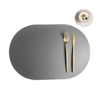Lirzxin Oval Table Mat and Coasters Set of 2, Leather Table Placemats Heat Resistant Washable Reversible Bicolor Dark Grey Beige White Placemat for Christmas Holiday, 43.5x30CM