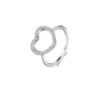 Lirzxin Promise Anniversary Ring for Women, 14K White Gold Engagement Rings for Women Hollow Heart with Round Moissanite White Gold Rings Size N 1/2