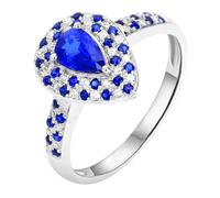 Lirzxin Promise Ring for Her Sterling Silver 925, Wedding Rings for Women 3 Elegant 0.65ct Waterdrop Blue Lab Created Sapphire and 0.17ct Moissanite Ring Size U 1/2 Silver