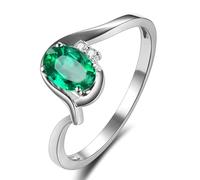 Lirzxin Promise Ring for Her Sterling Silver 925, Women Wedding Rings Wave Design 0.4ct Oval Green Lab Created Emerald and Moissanite Ring Size Q 1/2 Silver