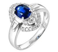 Lirzxin Promise Ring for Women Sterling Silver 925, Wedding Rings Women Hollow Rhombus Design 4 Prong Oval 1.15ct Blue Lab Created Sapphire and 0.3ct Moissanite Ring Size Q 1/2 Silver