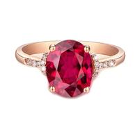 Lirzxin Promise Ring for Women Sterling Silver 925, Wedding Rings Women Simple Oval 3ct Red Lab Created Ruby and Moissanite Rings Size X 1/2 Rose Gold