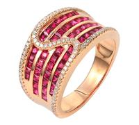 Lirzxin Promise Rings for Her Sterling Silver 925, Womens Engagement Ring Wide Luxury Shiny Row with 2.53ct Red Lab Created Ruby and Moissanite Ring Size U 1/2 Rose Gold