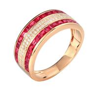 Lirzxin Promise Rings for Women Sterling Silver 925, Wedding Ring Women Wide Shiny Row 1.97ct Square Red Lab Created Ruby and Moissanite Rings Size O 1/2 Rose Gold