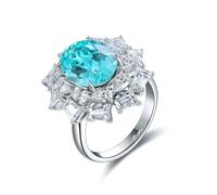 Lirzxin Promise Rings Womens Engagement Ring, 18K White Gold Wedding Ring for Women Luxury Flower with 6.35ct Oval Lab Created Paraiba Tourmaline and Moissanite White Gold Rings Size Q 1/2