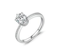 Lirzxin Promise Wedding Band Ring, 14K White Gold Engagement Rings for Women Half Eternity Crown Design with Round Moissanite 0.79ct White Gold Rings Size L 1/2