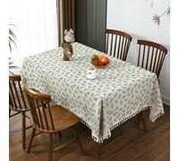 Lirzxin Rectangle Tablecloth Water Resistant Beige Green 150x250cm | Table Cloth Polyester Leaves Pattern with Tassels Washable Wrinkle Resistant Table Cover for Kitchen Indoor Beige Green