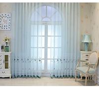 Lirzxin Sheer Curtains for Bedroom 2 Panels Set 63" Drop, Polyester Transparent Curtains Hook Lace Embroidered Birds and Flowers Window Treatments for Living Room Light Blue, 40 x 63 Inches