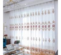 Lirzxin Sheer Curtains for Living Room 2 Panels Set 58" Drop, Polyester Voile Window Curtain Eyelets Embroidered Peony Flowers Window Curtain for Bedroom White Orange Red, 42 x 58 Inches