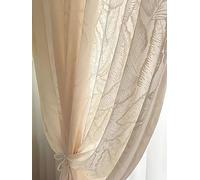 Lirzxin Sheer Curtains Voile 2 Panel 90" Drop, Transparent Curtains Eyelets Solid Color Jacquard Banana Leaves Texture Window Curtain for Bedroom Living Room Cream Beige, 52 x 90 Inches