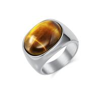 Lirzxin Silver Engagement Ring for Men, Stainless Steel Wedding Promise Rings for Men 15MM Wide with Oval Tiger's Eye Ring Silver Size V 1/2