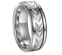 Lirzxin Silver Wedding Ring for Men, Tungsten Carbide Anniversary Promise Rings for Men 8MM Wide Spinner Carved Heart Design Ring Silver Size Z