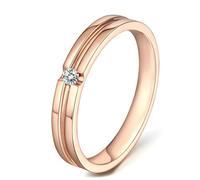 Lirzxin Sterling Silver Rings for Women 925, Wedding Engagement Ring Stripe Groove Design with Solitaire Round Lab Created Diamond 0.03ct Ring Size W 1/2 Rose Gold
