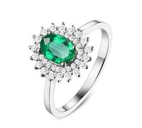 Lirzxin Sterling Silver Rings for Women 925, Wedding Ring for Women Elegant Flower 1.3ct Oval Green Lab Created Emerald and Moissanite Rings Size S 1/2 Silver