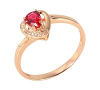 Lirzxin Sterling Silver Rings for Women 925, Wedding Ring Women Heart with 0.4ct Waterdrop Red Lab Created Ruby and Moissanite Rings Size U 1/2 Rose Gold