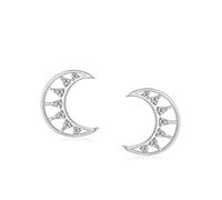 Lirzxin Stud Earrings for Women Ladies, Platinum Hollow Moon Design with Round Lab Created Diamond Helix Cartilage Stud Earrings for Women Wife Mother Daughter, White Gold
