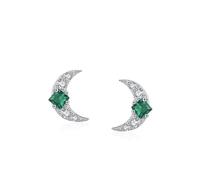 Lirzxin Stud Earrings for Women Ladies, Platinum Simple Moon Design with Square Lab Created Emerald and Moissanite Helix Cartilage Stud Earrings for Women Wife Mother Daughter, White Gold