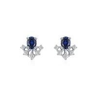 Lirzxin Stud Earrings for Women Ladies, Platinum Vintage Oval Lab Created Sapphire and Round Moissanite Helix Cartilage Stud Earrings for Women Wife Mother Daughter, White Gold