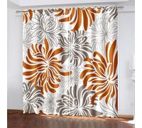 Lirzxin Thermal Blackout Curtains 72 Inch Drop, Thermal Insulated Window Treatment Ring Top Abstract Chrysanthemums Pattern Window Curtains for Room Darkening Grey Orange 40 x 72 Inch, 2 Panels